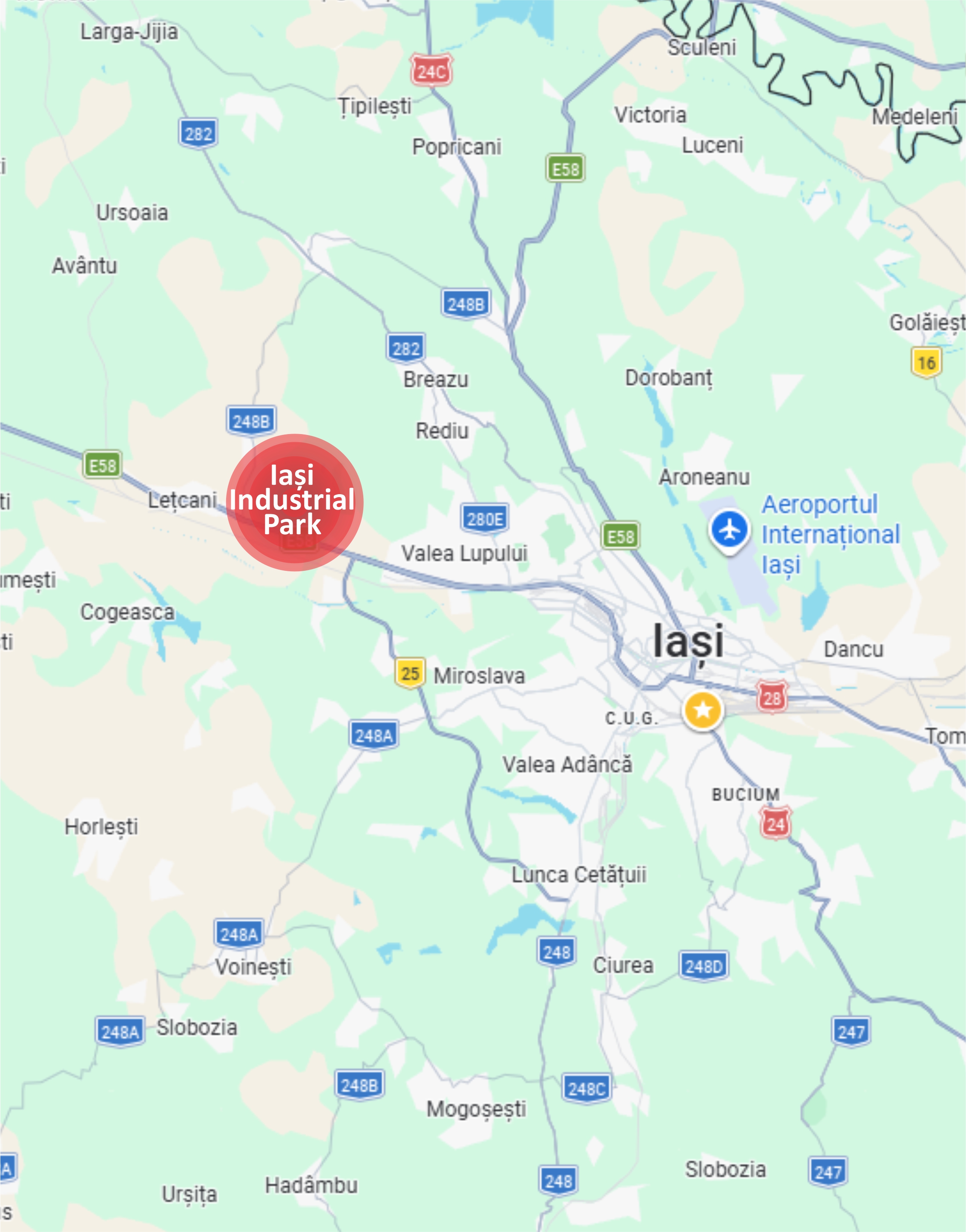 Localizarea Parcului Industrial Lețcani – Iași